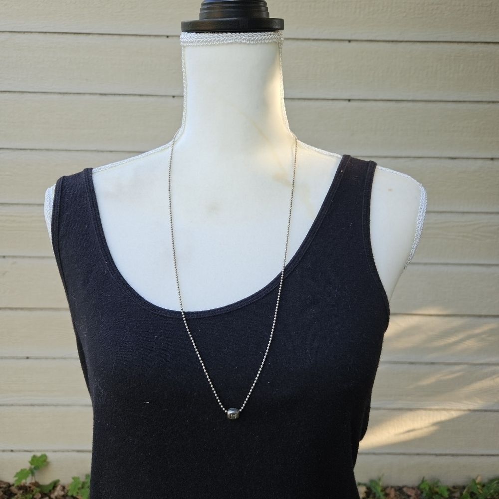 long sterling silver ball chain with sliding M initial bead